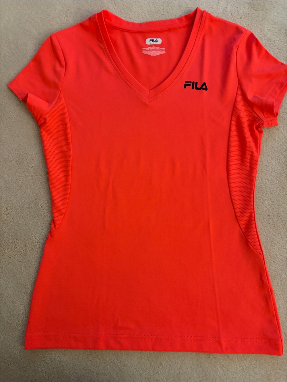 FILA Women’s Short Sleeve V-Neck Top in Coral Orange